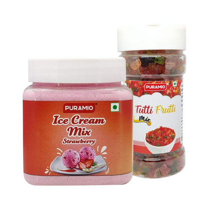 PURAMIO Combo Pack of- Icecream Mix (Strawberry) - 250g & Tutti Frutti (Mix) - 125g