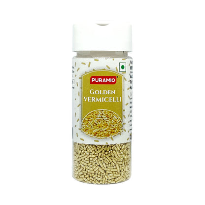 Puramio Golden Vermicelli Sprinkles (with Real Silver Vark) for Cake Decoration