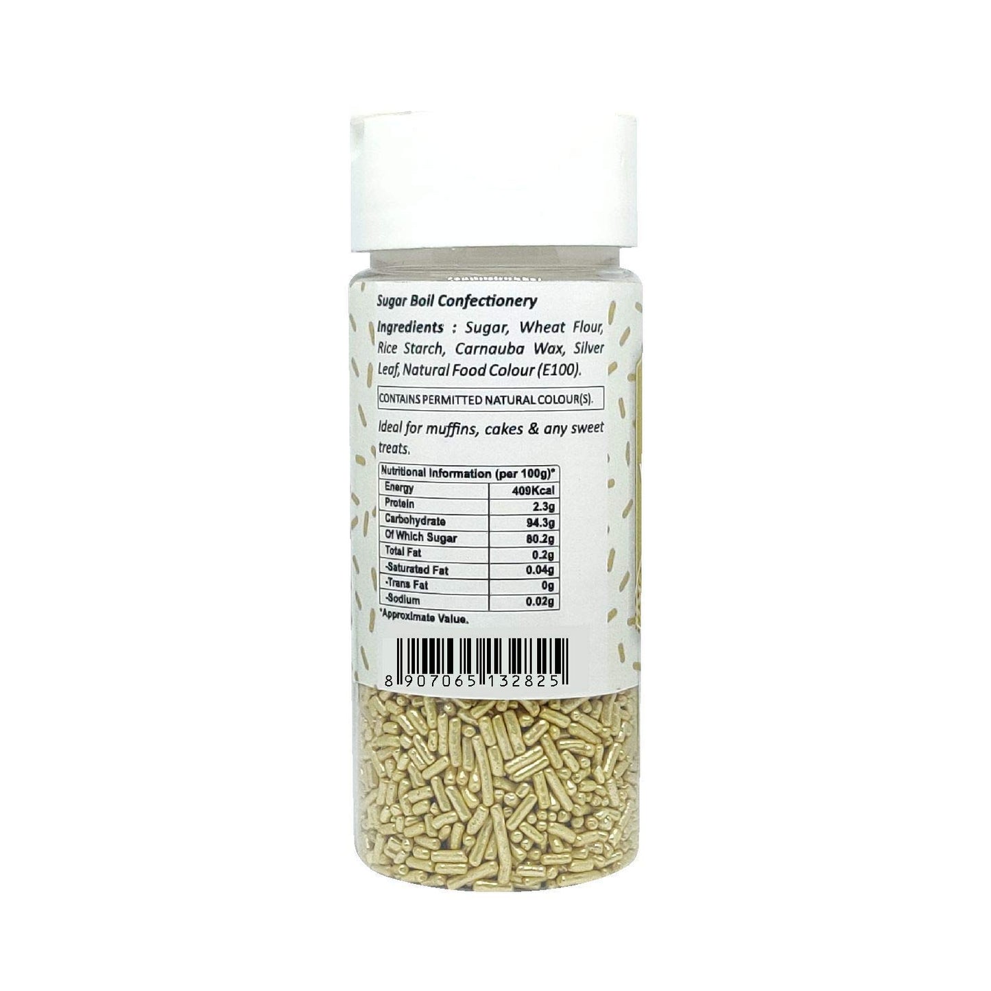 Puramio Combo Pack of 2 Golden & Silver Vermicelli (with Real Silver Vark) for Cake Decoration, (Pack of 2 (100 G))
