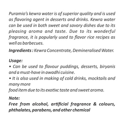 PURAMIO Kewra (Pandanus) Water for Biryani and Mughlai Dishes, (500ml)