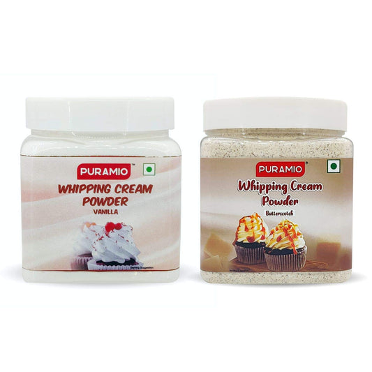 Puramio Whipping Cream Powder Combo Pack of- Vanilla & Butterscotch, (250g x 2)
