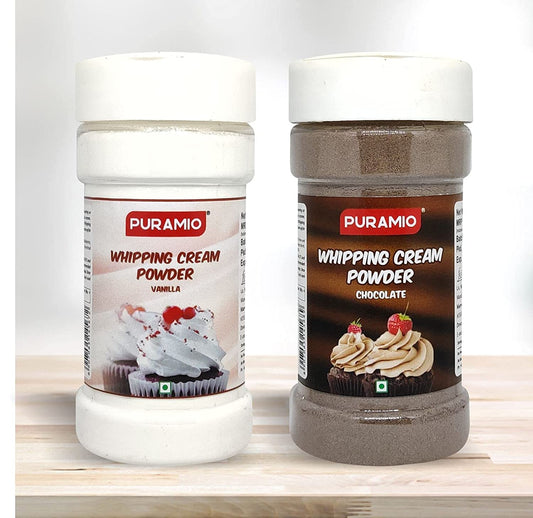 Puramio Whipping Cream Powder- Vanilla & Chocolate, (125g Each (Pack of 2))