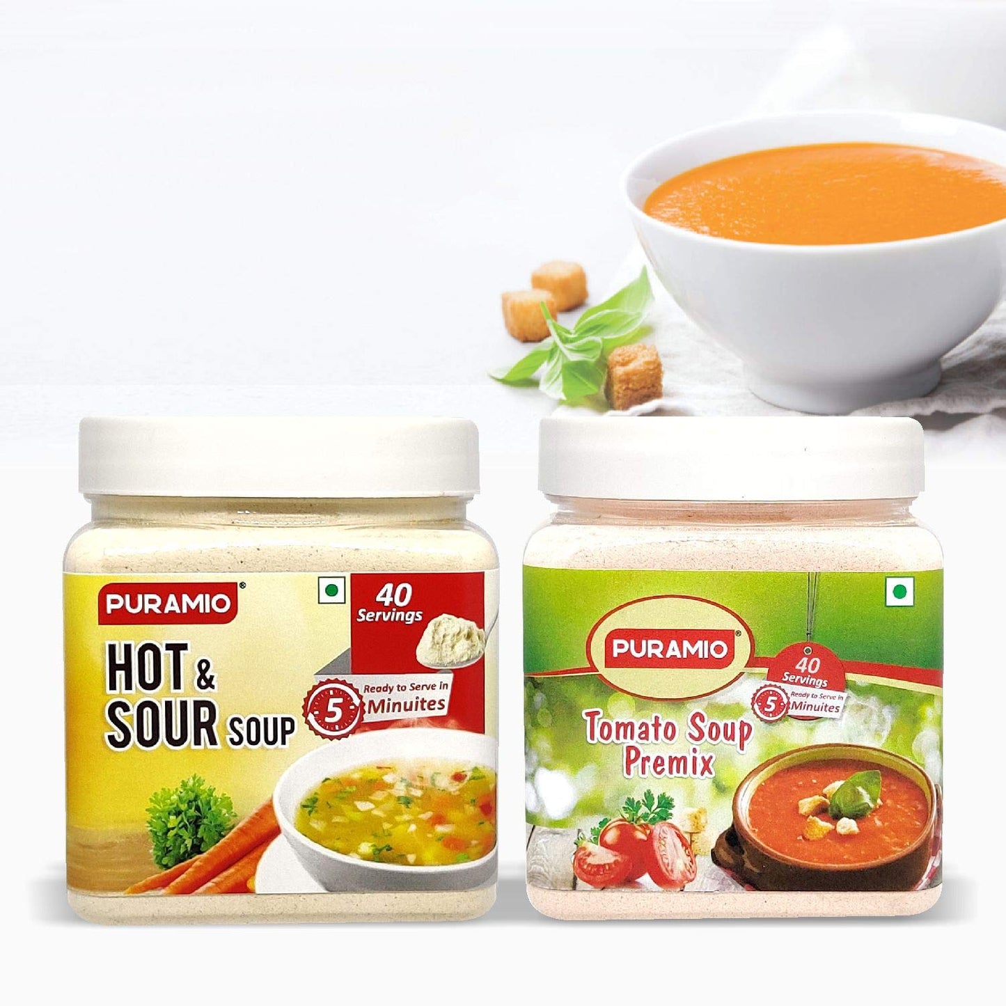 Puramio Soup Premix Combo Pack of 2 - Tomato and Hot & Sour, 400g Each