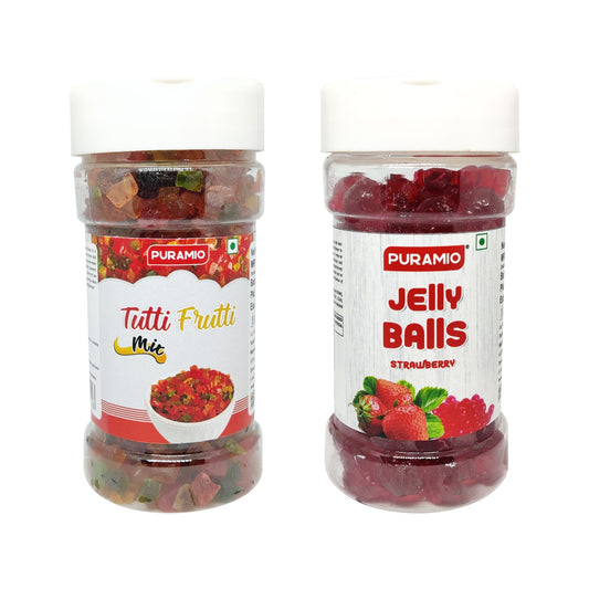 Puramio Combo Pack - Jelly Balls (Strawberry) - 150g & Tutti Frutti (Mix) , 125g