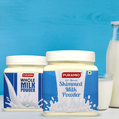 Puramio Combo Pack of - Skimmed Milk (350g) & Whole Milk (300g) Powder