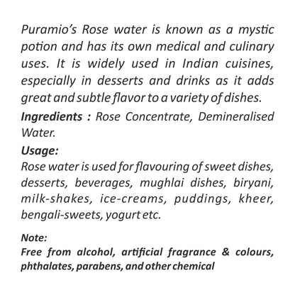 PURAMIO Rose Water (for Cooking and Cosmetic use),