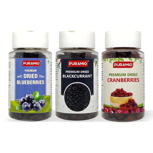 Puramio Dry Fruit Combo Of- Blueberry, Cranberry, Blackcurrant, (50g Each (Pack of 3))
