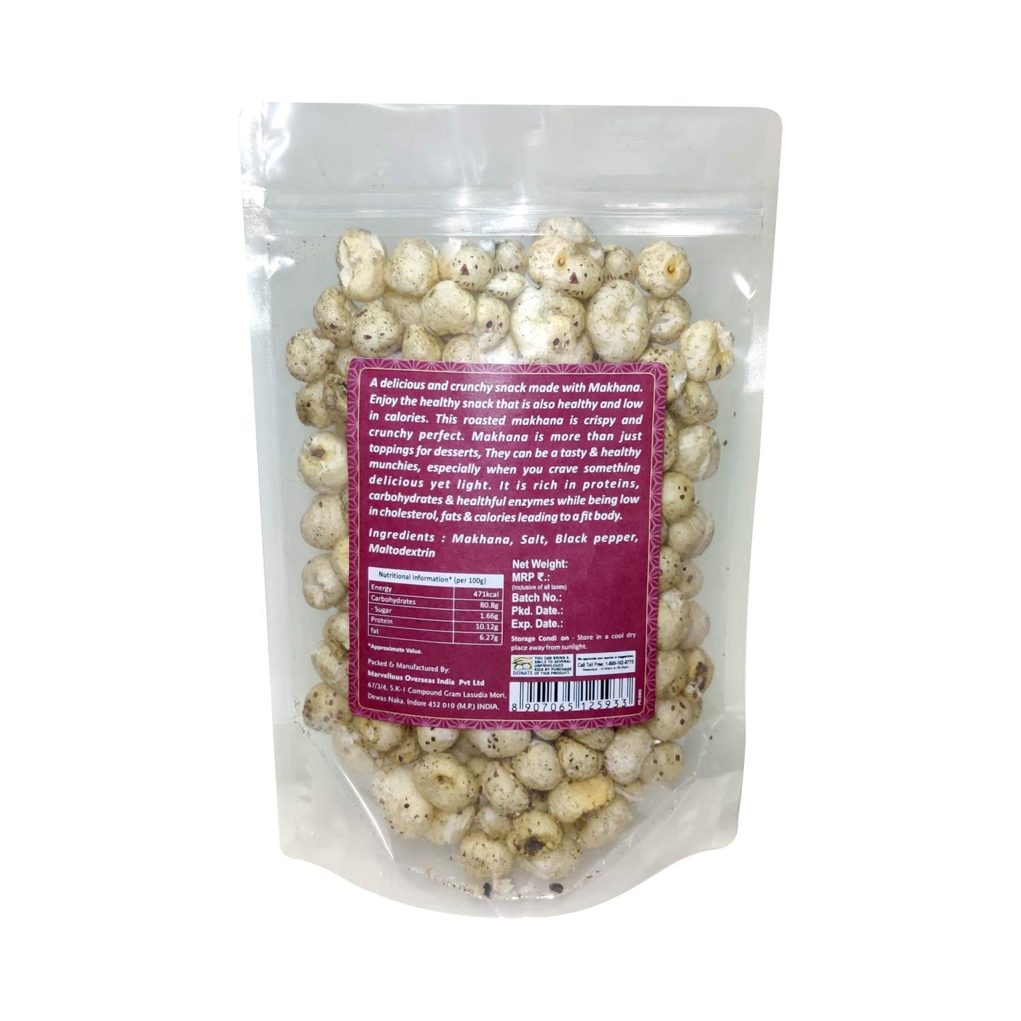 Puramio Roasted & Salted Makhana (Fox Nut), 200g (100g x Pack of 2)