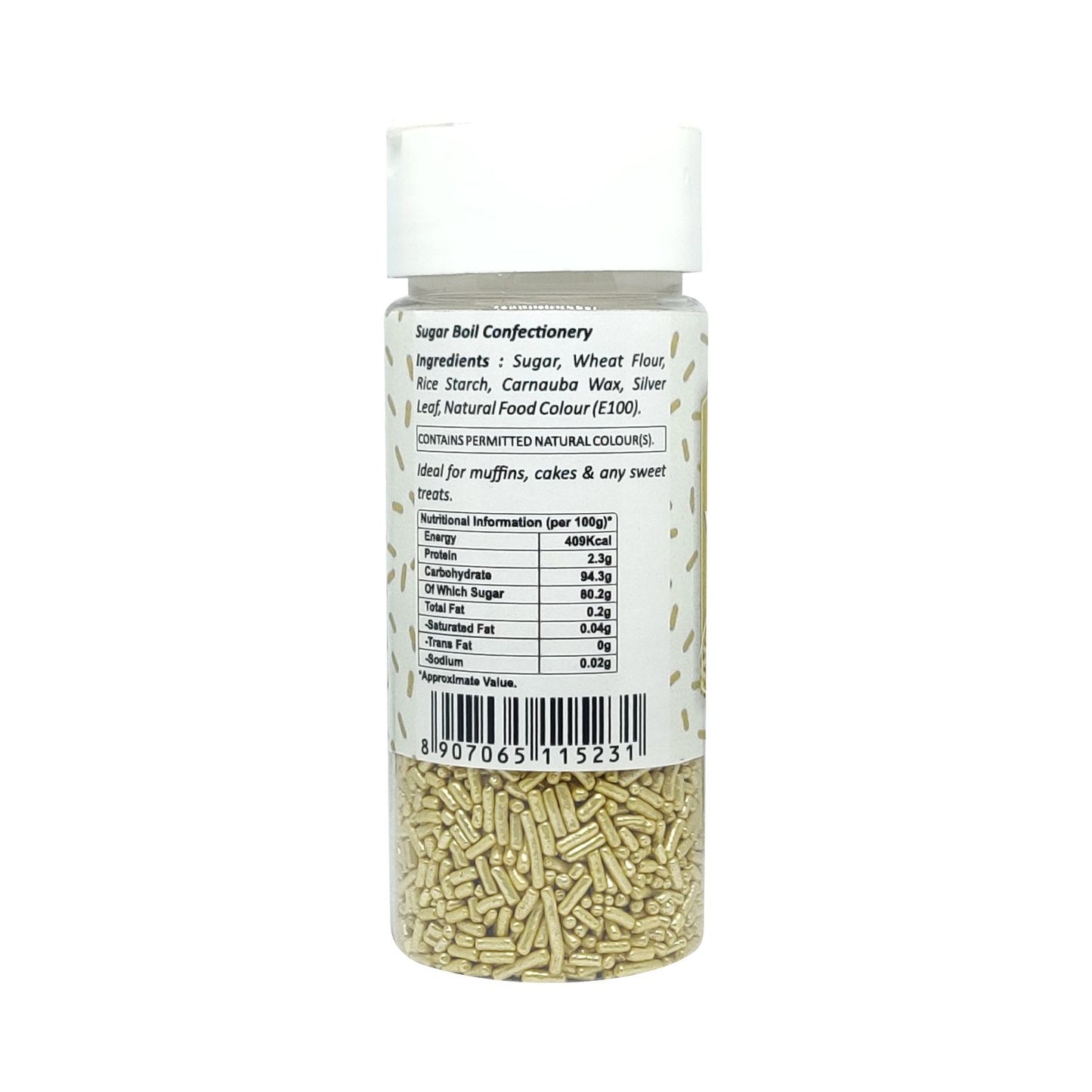 Puramio Golden Vermicelli Sprinkles (with Real Silver Vark) for Cake Decoration