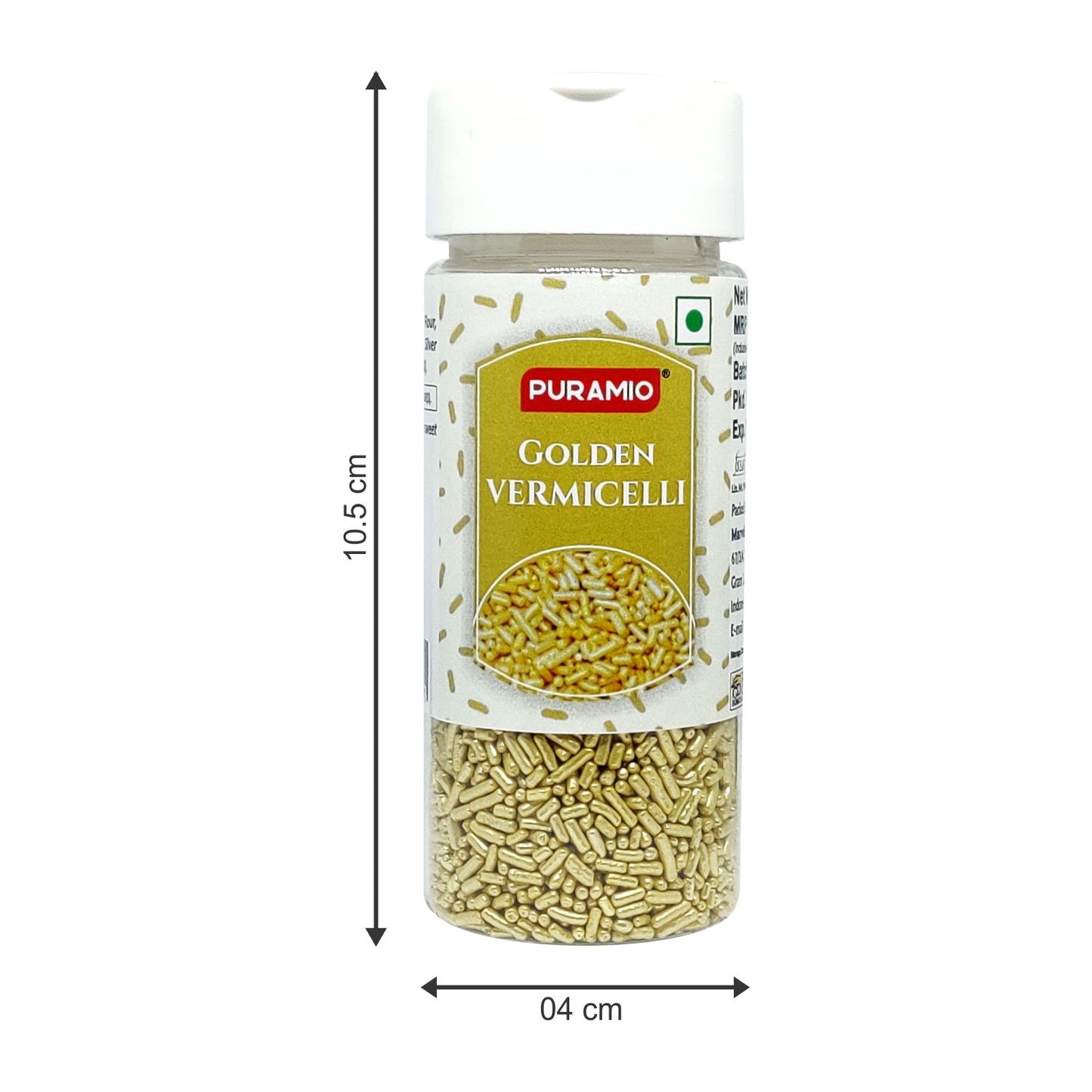 Puramio Golden Vermicelli Sprinkles (with Real Silver Vark) for Cake Decoration