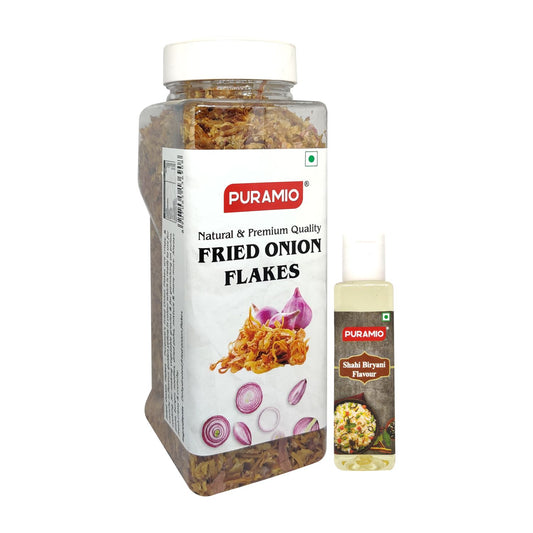 Puramio Biryani Combo Pack - Fried Onion Flakes (250g) & Shahi Biryani Flavour (30ml)