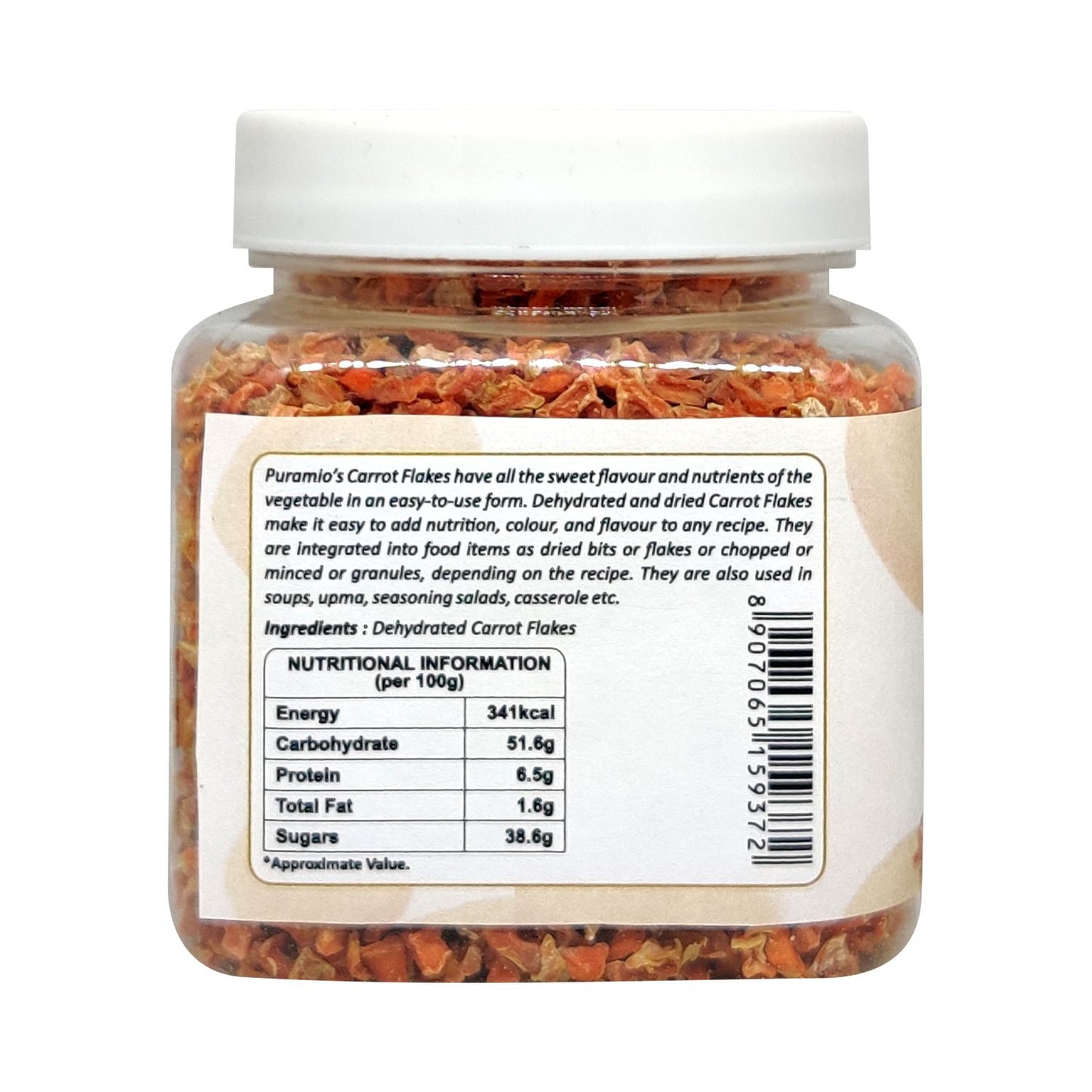 Puramio 100% Natural Dried Carrot Flakes, 100g
