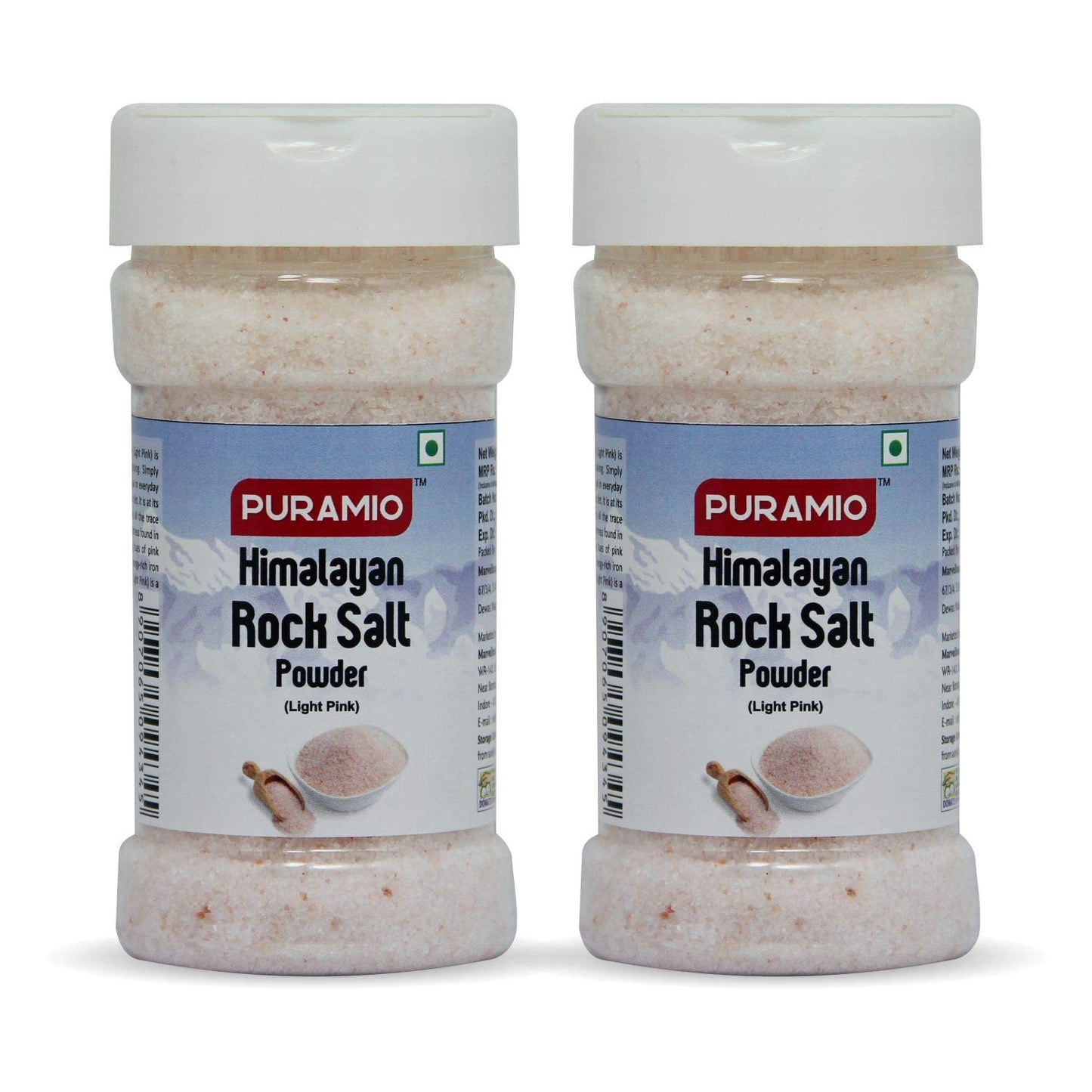 Puramio Himalayan Pink Rock Salt Powder in Sprinkler Jar - Light, 500g [250g x 2]