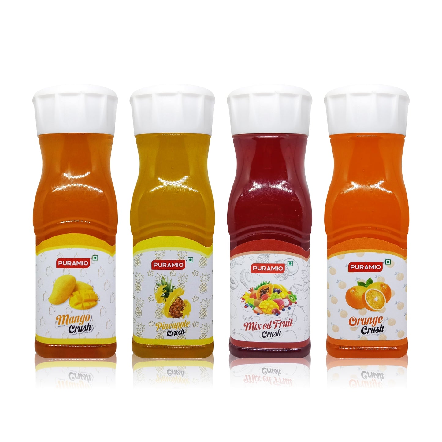 Puramio Fruit Crush Combo (Pack of 4), 250ml Each- Mix Fruit, Pineapple, Orange & Mango