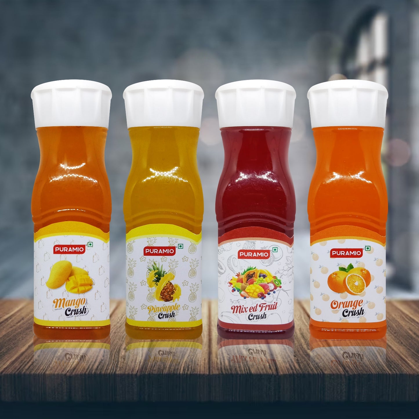 Puramio Fruit Crush Combo (Pack of 4), 250ml Each- Mix Fruit, Pineapple, Orange & Mango